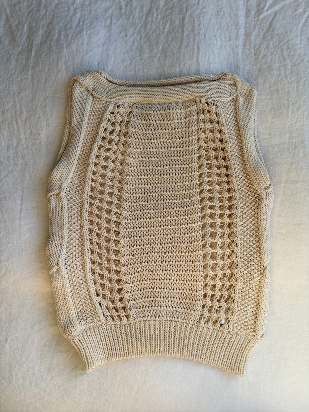 Jean Paul Gaultier Crochet Cotton Cable Knit Sleeveless Top Cream